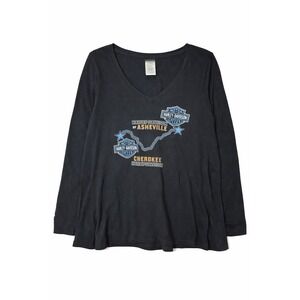 Harley Davidson Womens 2X Black Long Sleeve Blue Ridge Ride Graphic T Shirt